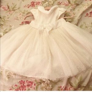 Little me off white faux fur collar dress